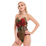 Rose/cheetah Bodysuit With Side  Straps