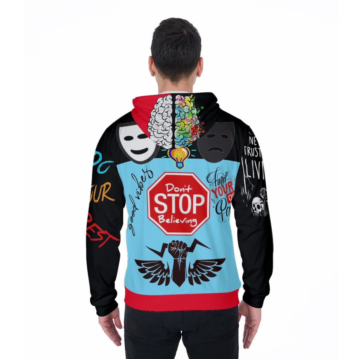 Designer Men's Fur Zip Up Hoodie-blu