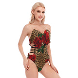 Rose/cheetah Bodysuit With Side  Straps