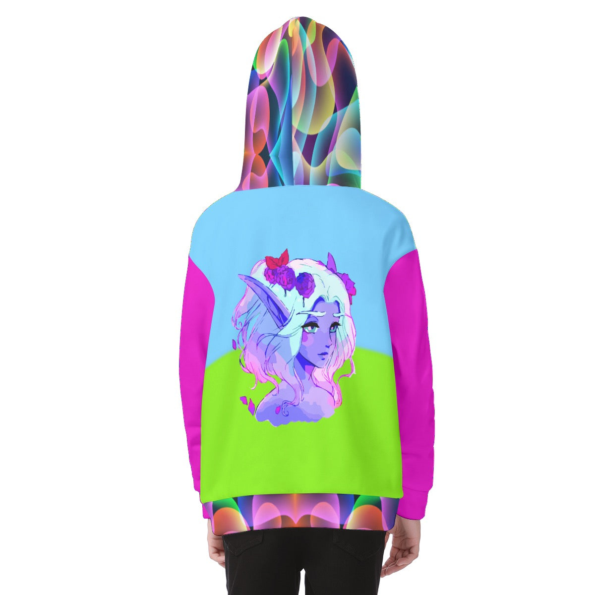 Green Pink Blu Hoodie By: Miangel Young kids  merchandize designer online fashion merchandize fashion