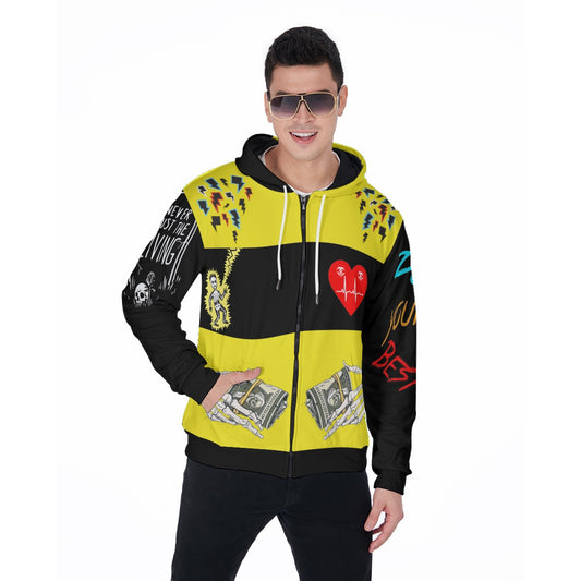 Designer Men's Fur  Zip Up Hoodie-Yellow